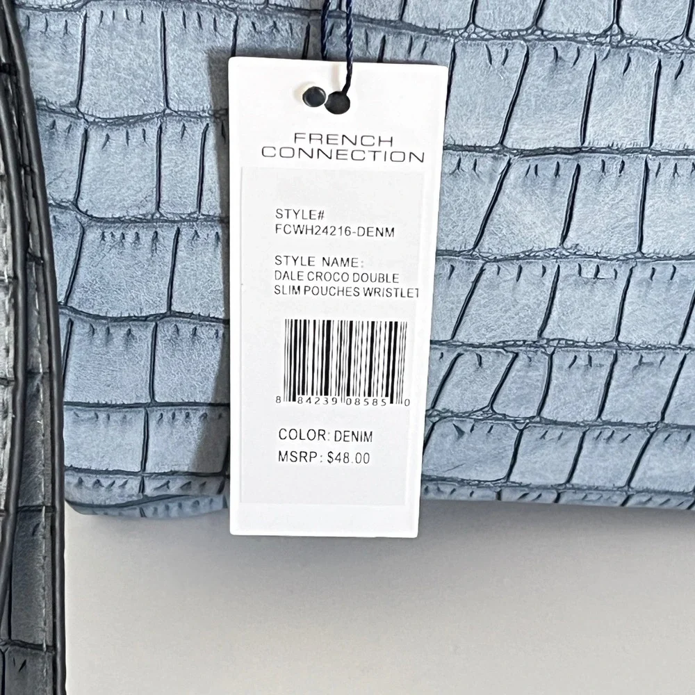 French Connection Wristlet Women OS Blue Dale‎ Croco Double Slim Pouches
